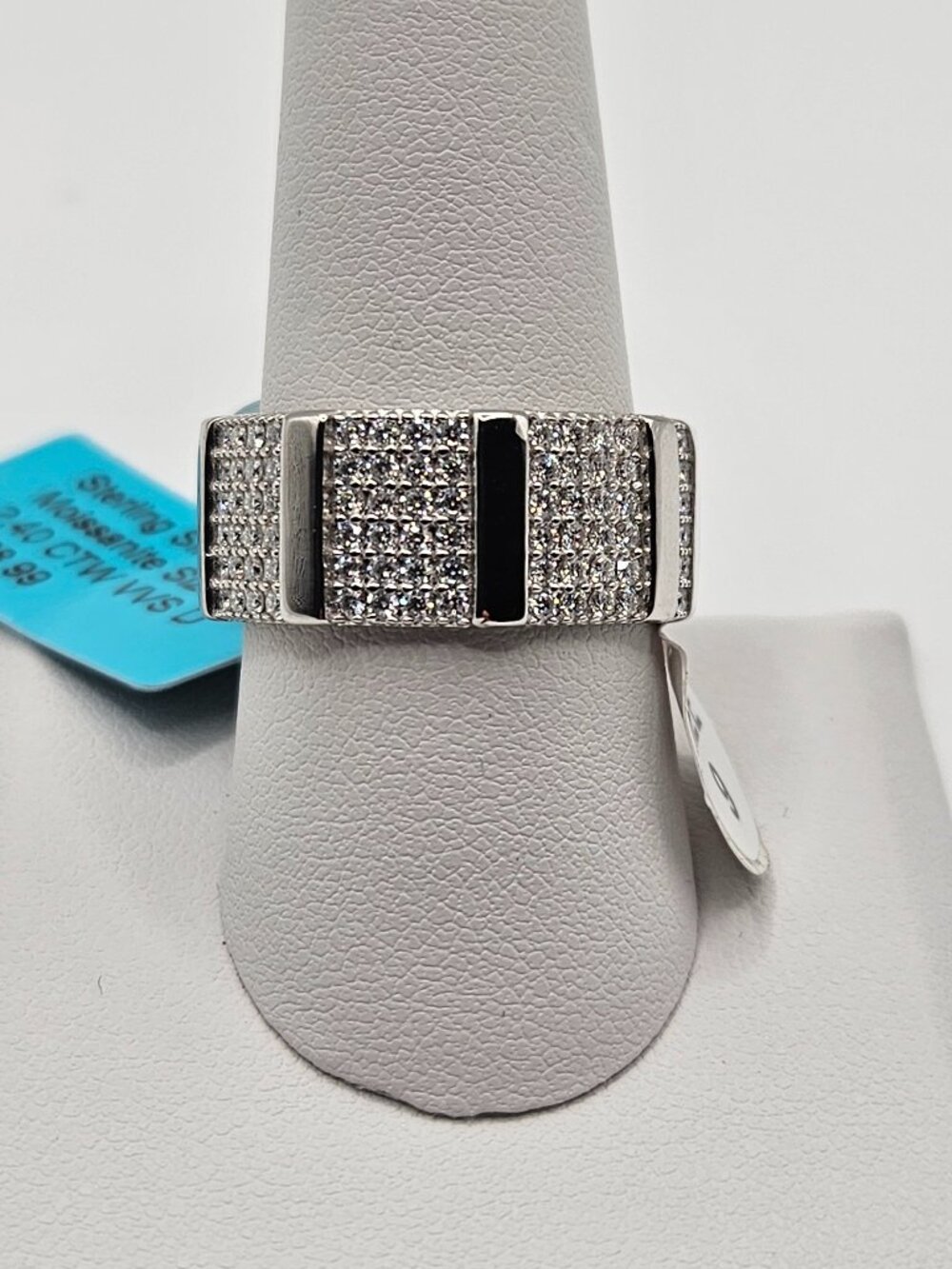 925 Silver 2.40ctw VVS D Moissanite Men’s Pavé Band Ring Size 9